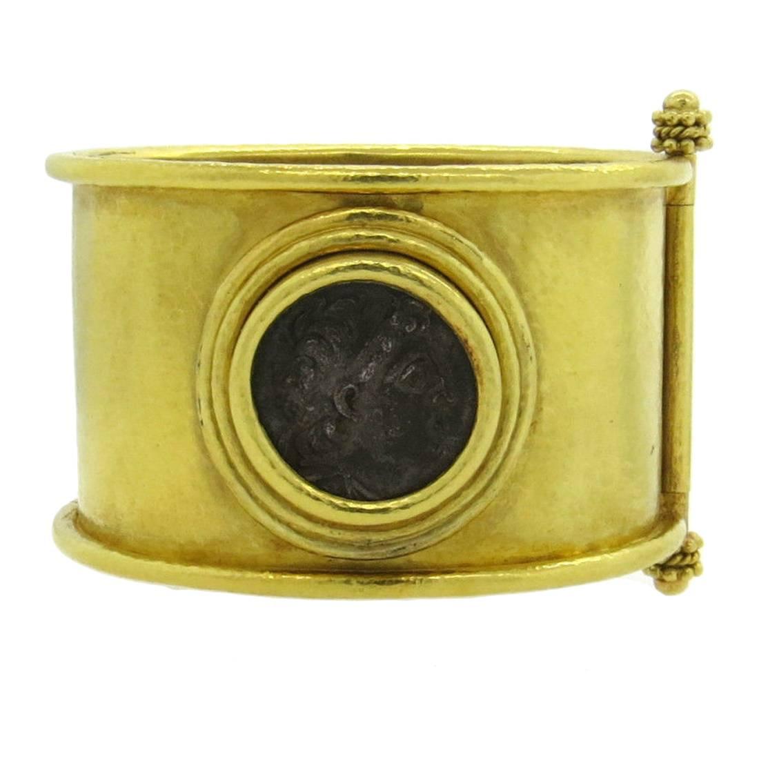 Elizabeth Locke Large Ancient Coin Gold Wide Bangle Bracelet