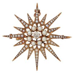 Antique Old Mine Cut Diamond Gold Star Pin