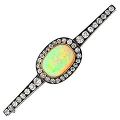 Antique Russian Opal Diamond Gold Pin