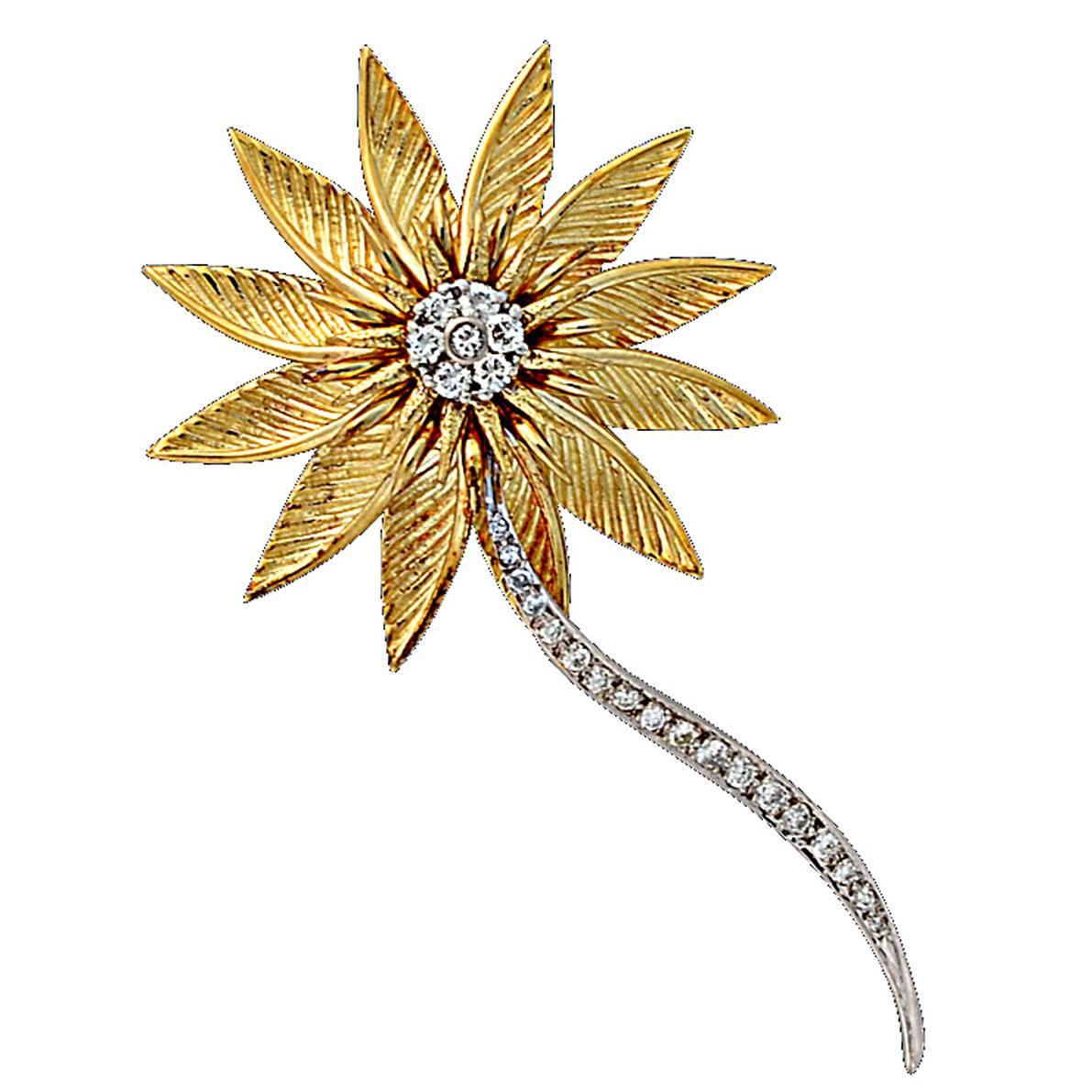 Diamond Gold Flower Brooch