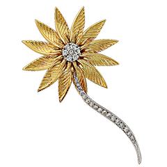 Diamond Gold Flower Brooch 9