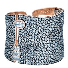 Stunning Blue Topaz Aquamarine Silver Gold Cuff Bracelet