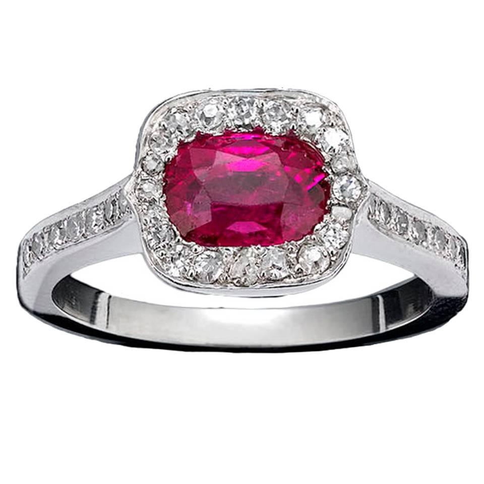 Untreated 1.02 Carat Burmese Ruby Diamond Platinum Ring