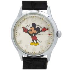 Retro Helbros Stainless Steel Mickey Mouse Wristwatch