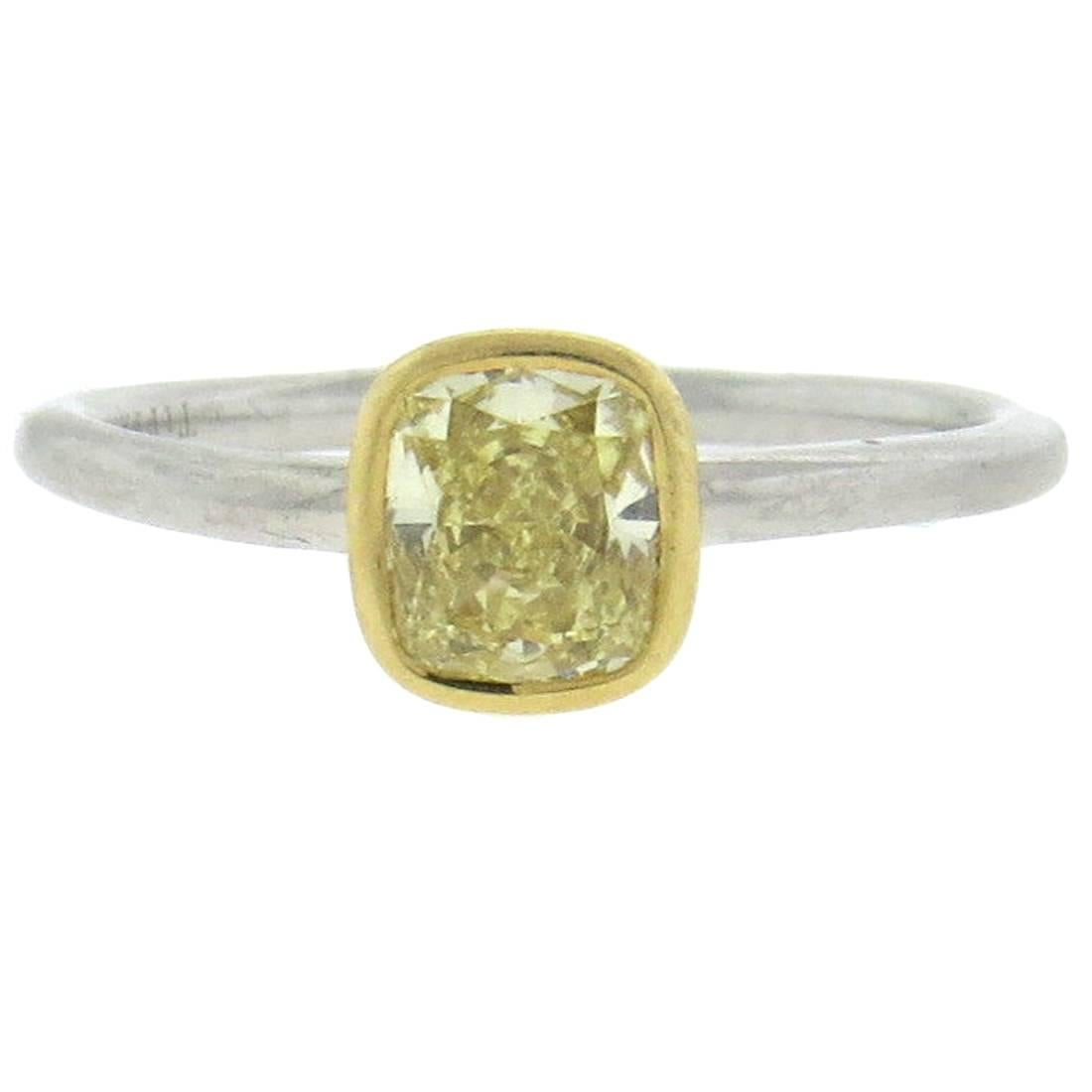 Tiffany & Co. 0.75 Carat IF Fancy Yellow Diamond Gold Platinum Engagement Ring