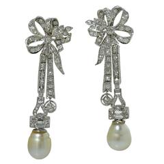 Pearl Diamond Platinum Earrings