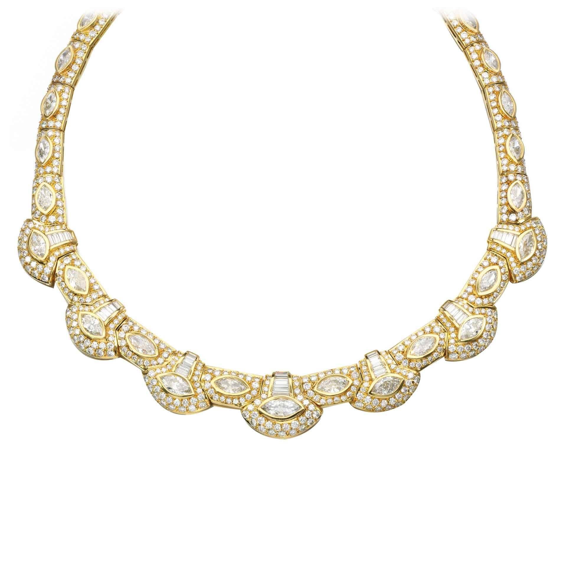 1980s Diamond Gold Necklace 