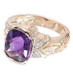 Faceted Amethyst Diamond Gold Ring
