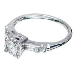 Mid-Century Diamond Round Baguette Engagement Ring