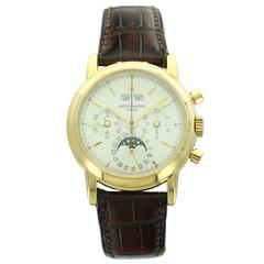 Vintage Patek Philippe Yellow Gold Perpetual Calendar Chronograph Wristwatch Ref 3970J