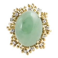 1960s Sea Urchin Style Jadeite Diamond Gold Ring