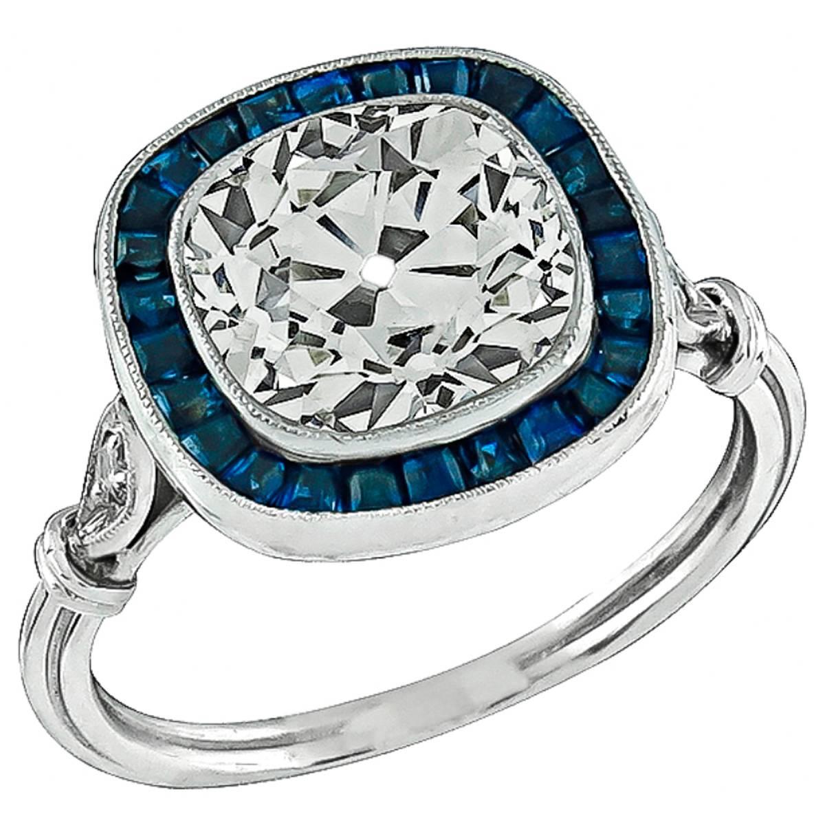 Awesome 3.42 Carat Diamond Sapphire Platinum Engagement Ring