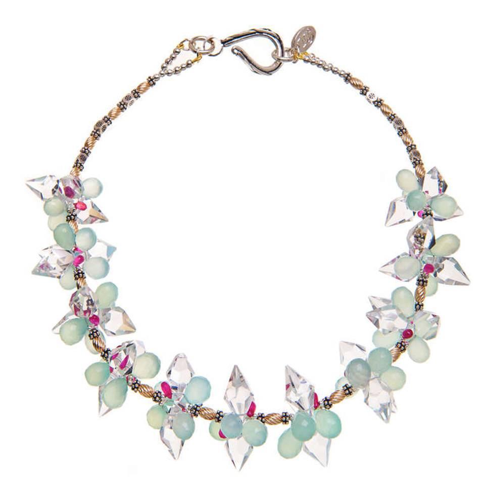 Deborah Liebman Crystal Quartz Rubies Aquamarine Chalcedony Silver Gold Necklace For Sale