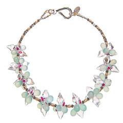 Deborah Liebman Crystal Quartz Rubies Aquamarine Chalcedony Silver Gold Necklace