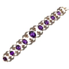 Handsome Amethyst Diamond Silver Gold Bracelet 11