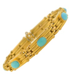 Victorian French Expandable Gate Link Turquoise Gold Bracelet