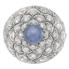 Rene Boivin Cabochon Sapphire Diamond ‘Ecailles’ Platinum Ring