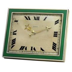 Antique Cartier, An Art Deco Enamel and Silver Desk Clock