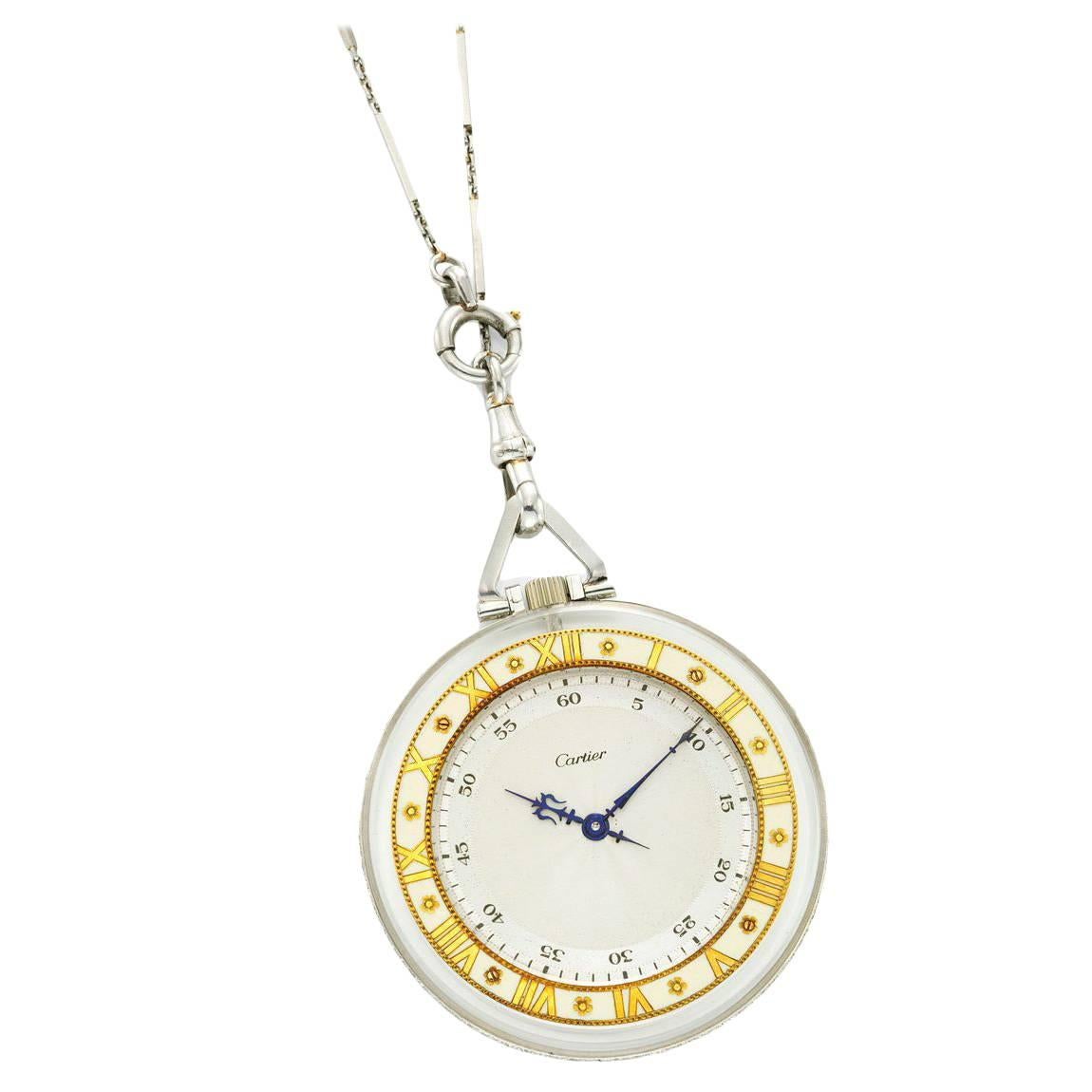 Cartier, A Rock Crystal, Diamond and Enamel Pocket Watch For Sale