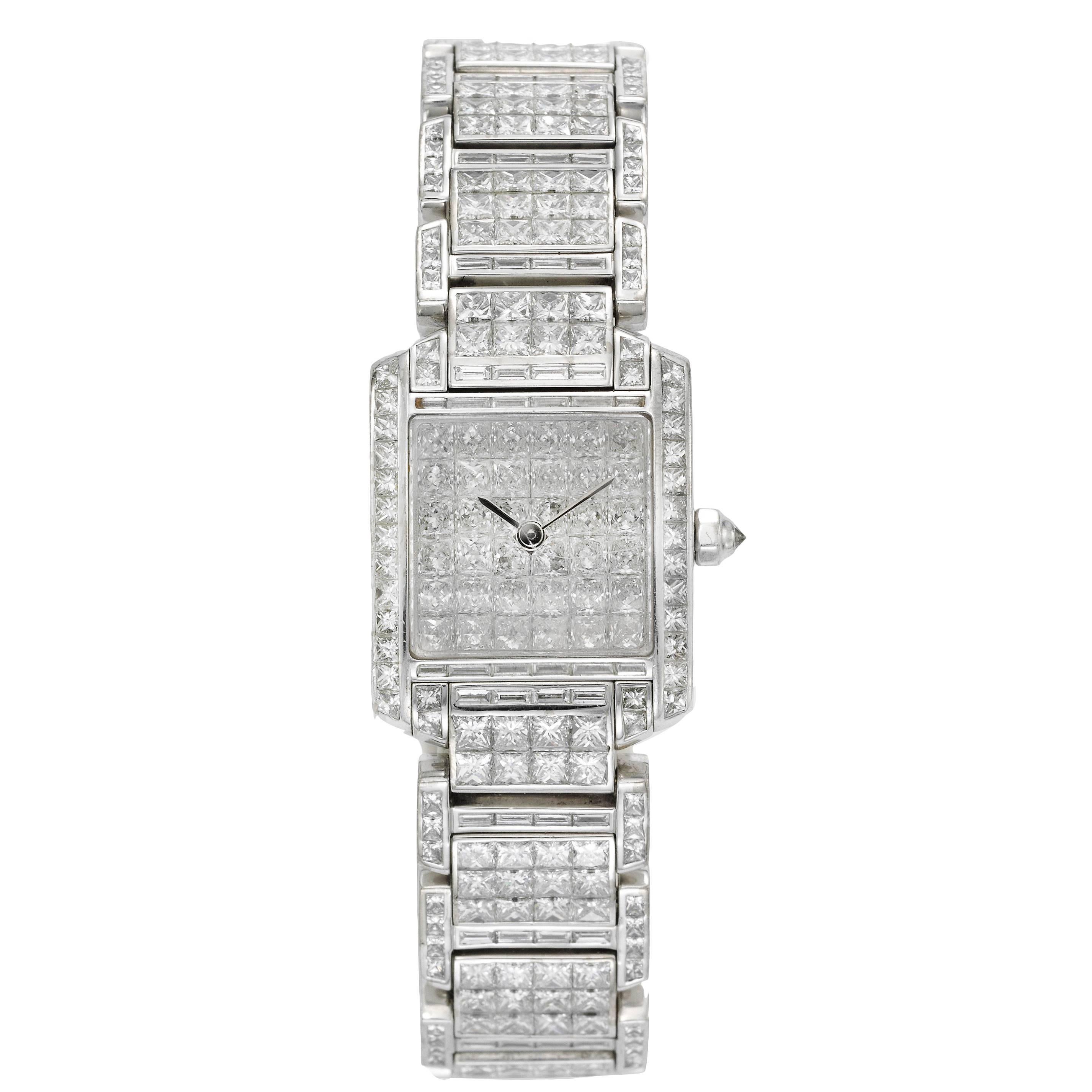 Cartier Diamond Tank Francaise Diamond Riviere Wristwatch For Sale