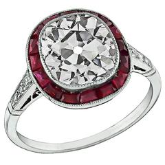 Remarkable 3.56 Carat Old Mine Brilliant Cut Diamond Ruby Platinum Halo Ring 4