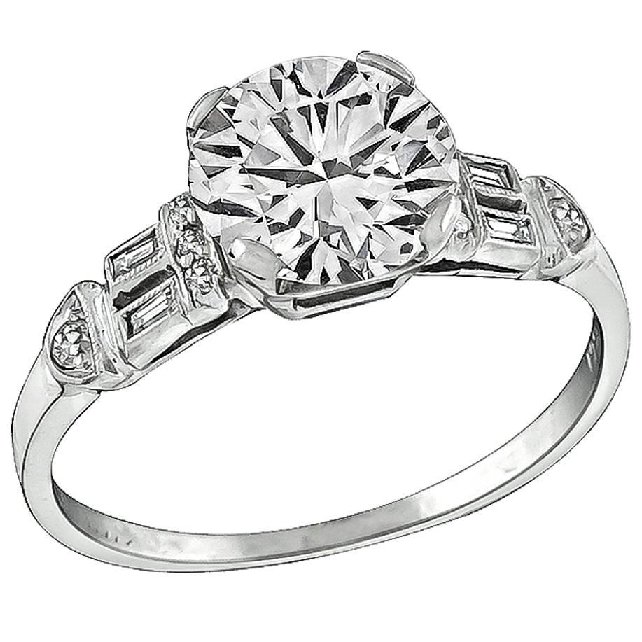 1.52 Carat Round Brilliant Cut Diamond Platinum Engagement Ring For Sale