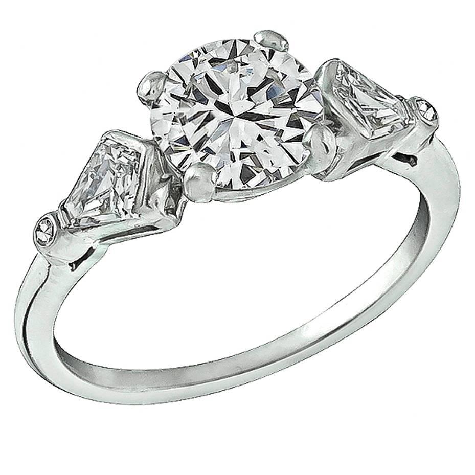 1920s GIA Cert 1.28 Carat Diamond Platinum Engagement Ring For Sale