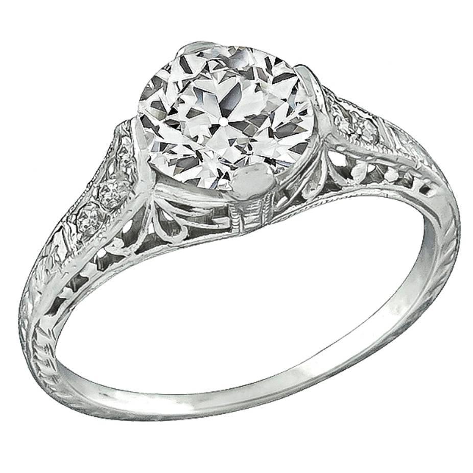 Edwardian 1.53 Carat GIA Cert Old European Cut Diamond Platinum Ring For Sale