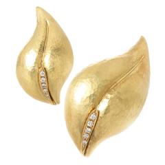 1980s Tiffany & Co. Paloma Picasso Diamond Gold Leaf Brooch Set