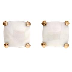 Cushion White Coral Gold Corner Claw Earrings 