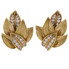 Used Van Cleef & Arpels Mid-20th Century Diamond Leaf Earrings