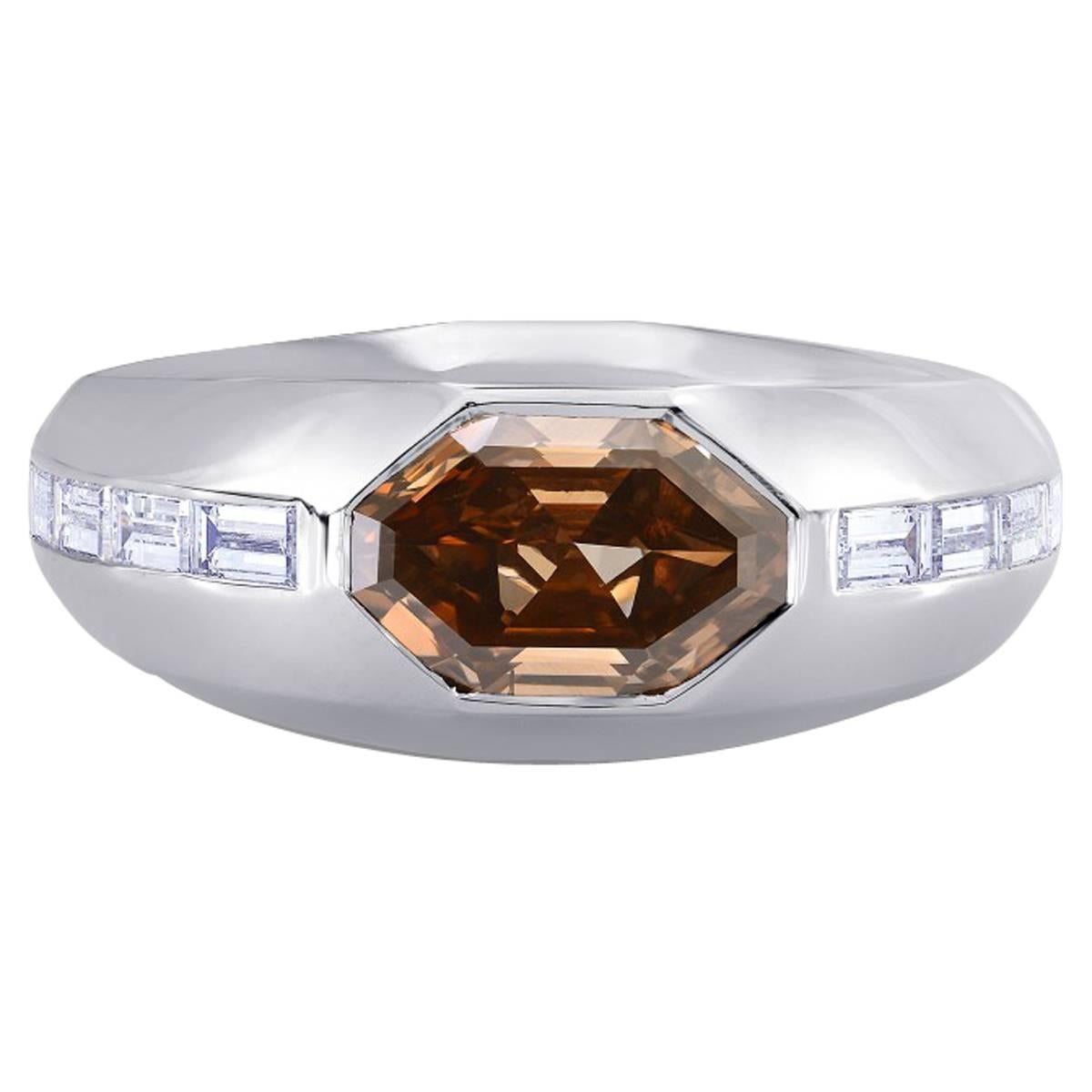 2.50 Carat GIA Cert Fancy Colored Mens Diamond Platinum Ring For Sale