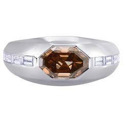 2.50 Carat GIA Cert Fancy Colored Mens Diamond Platinum Ring 
