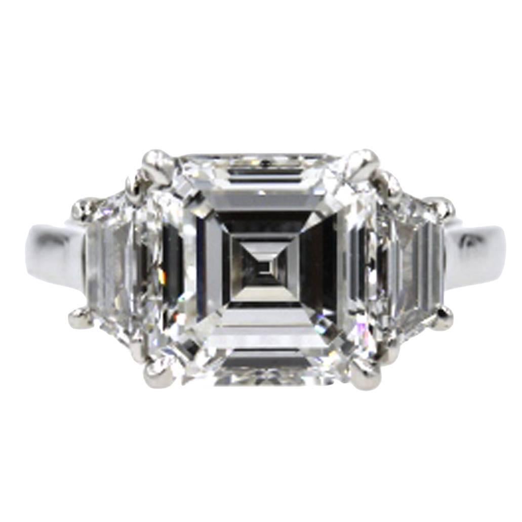 Cartier 3.17 Carat Three Diamond Platinum Engagement Ring 