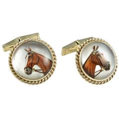 Large Reverse Crystal Gold Horse Cufflinks 7