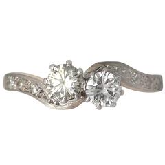 0.65Ct Diamond & 18k Yellow Gold, Platinum Set Twist Ring - Vintage Circa 1950 4