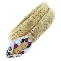  Flexible Antique Woven Enamel Diamond Gold Snake Bracelet