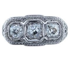 Fine Art Deco Diamond Platinum Three Stone Ring