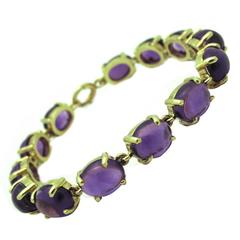 1960s Amethyst Cabochon Gold Link Bracelet