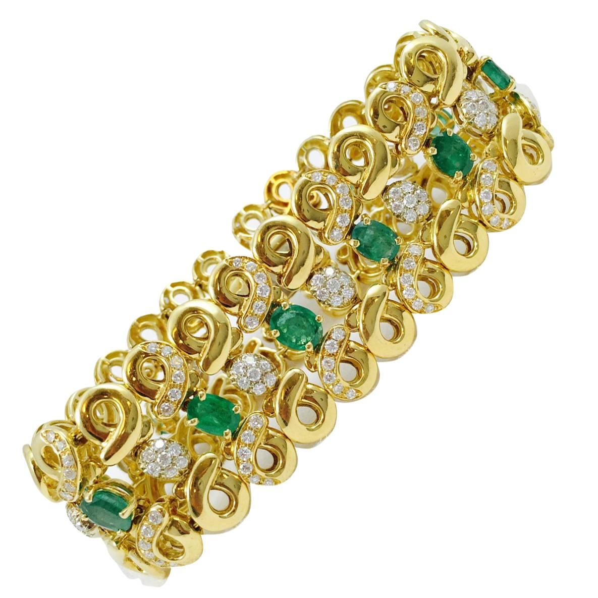 Chantecler Capri Emerald Diamond Gold Bracelet, 1999 For Sale