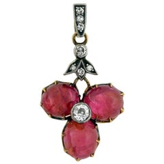 Victorian Ruby Diamond Silver Gold Trefoil Pendant