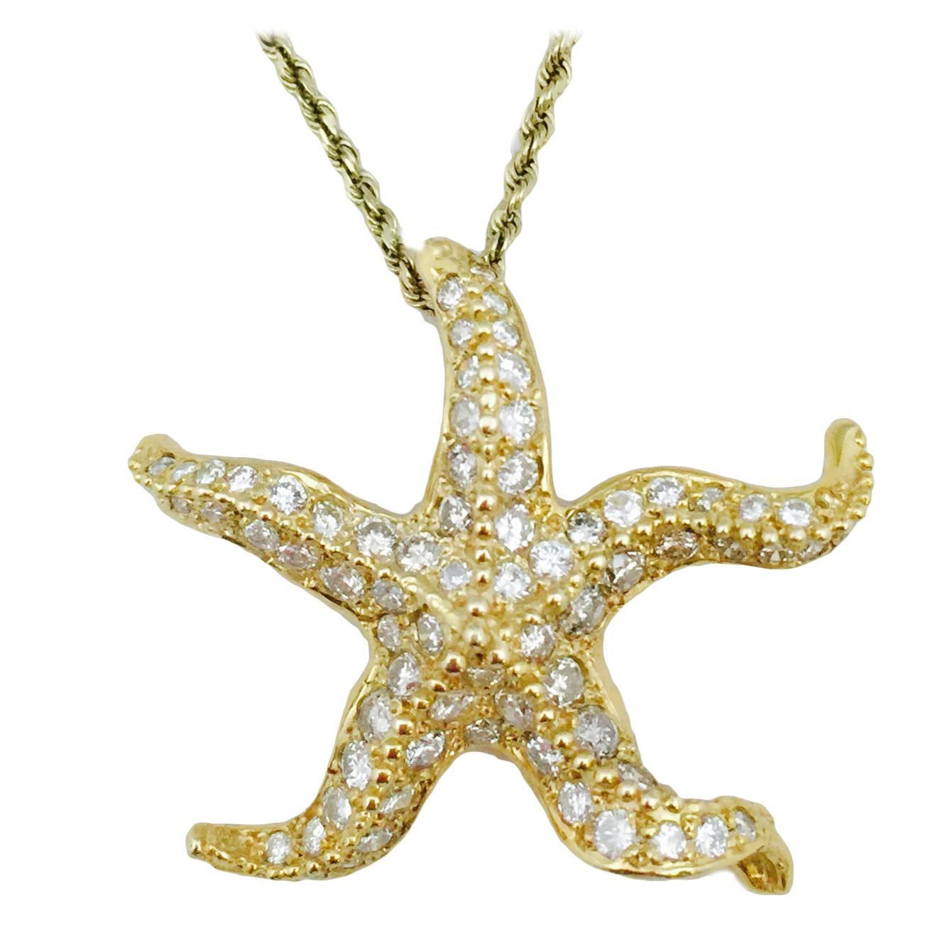 Diamond Gold Starfish Necklace For Sale