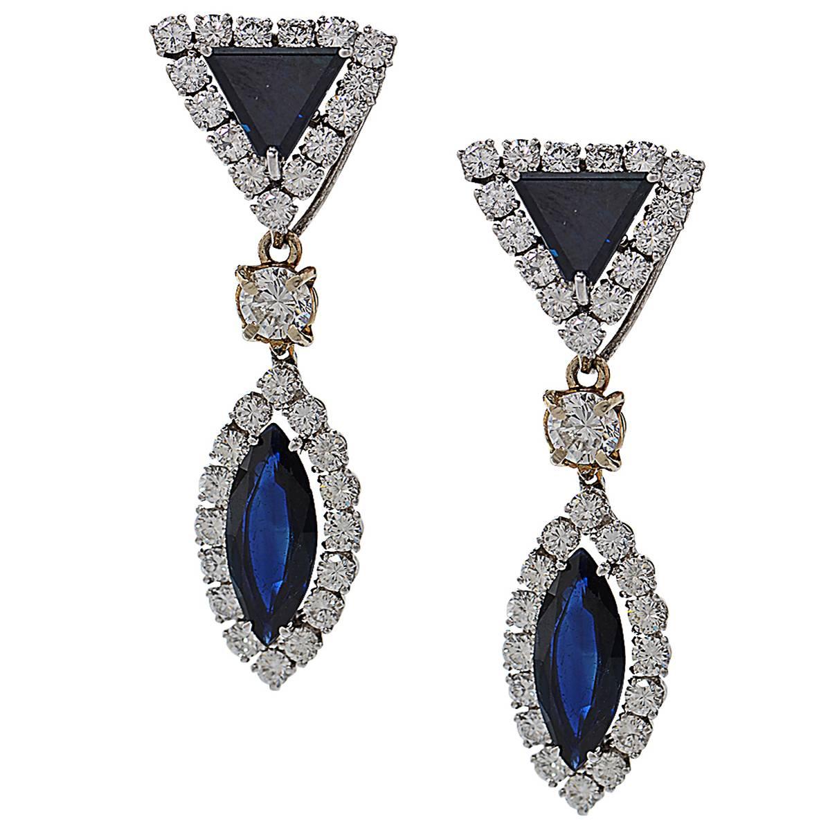  Sapphire Diamond Gold Drop Earrings