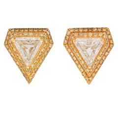 Fancy Cut Diamond Gold Triangle Earrings