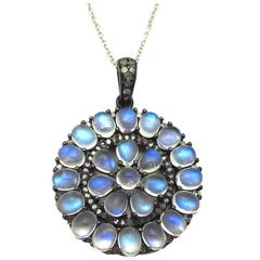 Moonstone Oxidized Sterling Silver Pendant with Rose-Cut Diamond Bale 3