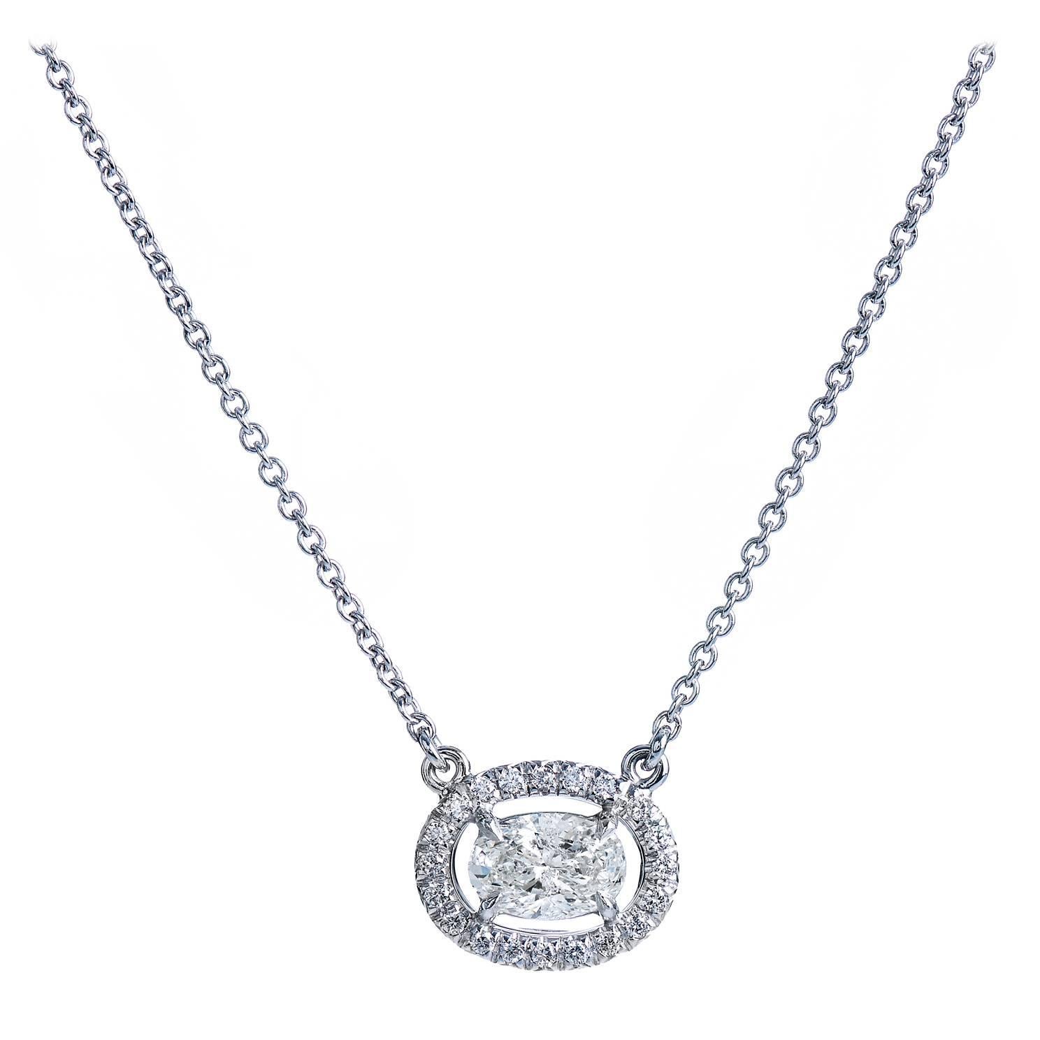 Oval Diamond Gold Halo Necklace