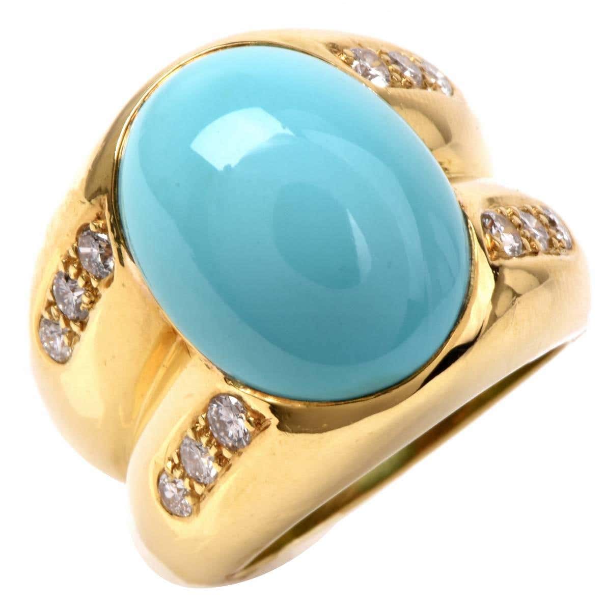 Retro Turquoise Diamond Gold Ring at 1stDibs