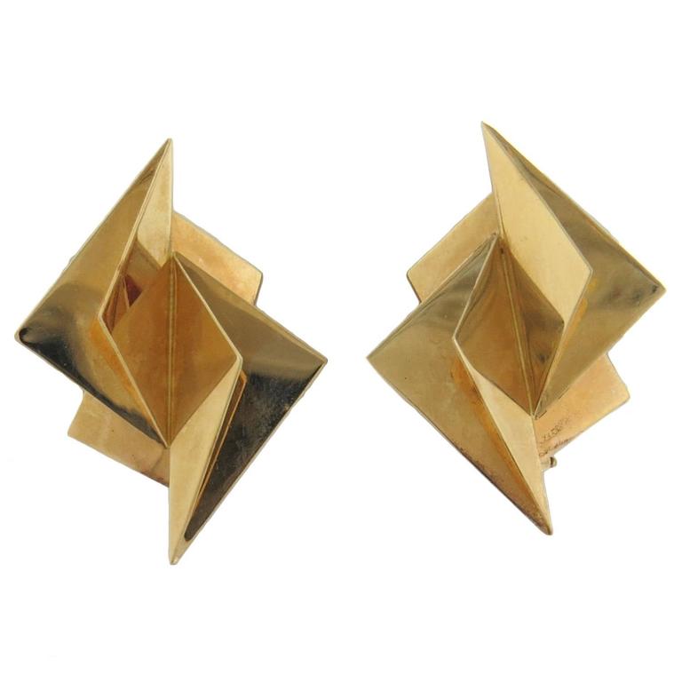 Bold Vintage Brushed Gold Geometric Earrings