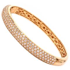 Pave Set Diamond Gold Cluster Bangle Bracelet