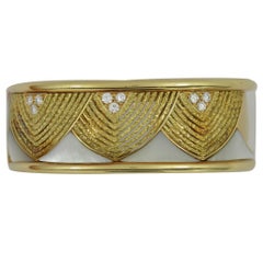 Mother of Pearl Diamonds Gold Cuff Bracelet